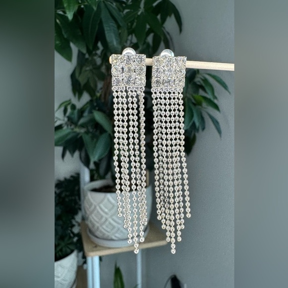 Vintage jewelry set necklace, earrings, bracelet rhinestone shiny dangly - Picture 4 of 11